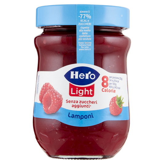 HERO CONFETTURE LIGHT no added sugar LAMPONI 280g (8 in a box)available from our italian retail store