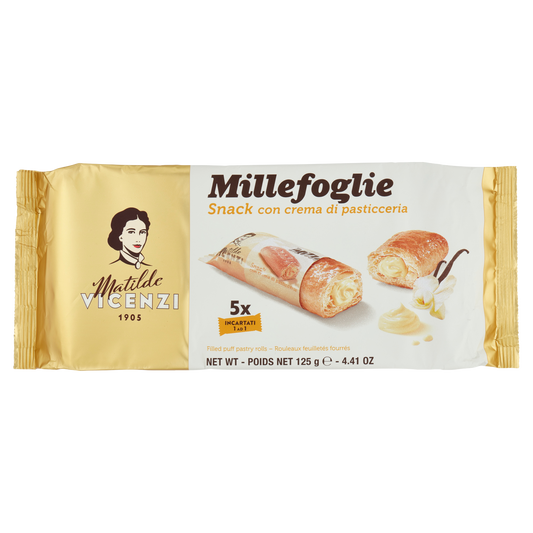 VICENZI MILLEFOGLIE MINISNACK CREMA PASTICCERA X5 125g (16 in a box)