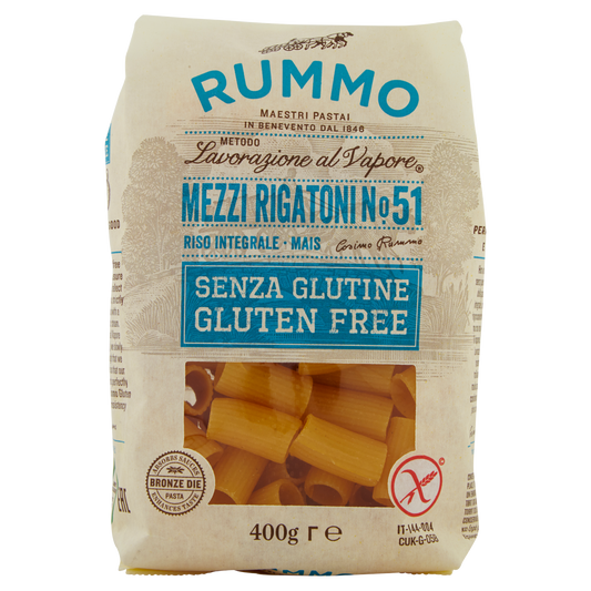 RUMMO MEZZI RIGATONI SENZA GLUTINE 400g (12 in a box) available from our italian retail store