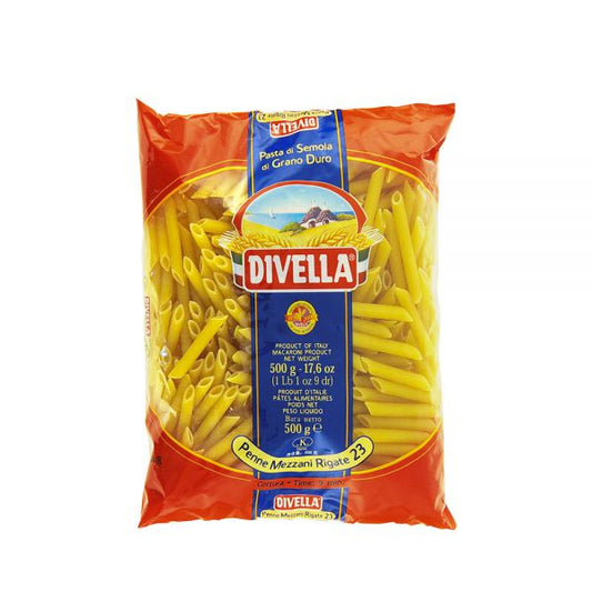 DIVELLA PASTA DI SEMOLA PENNE MEZZANE RIGATE N.23 500g (24 in a box)available from our italian retail store