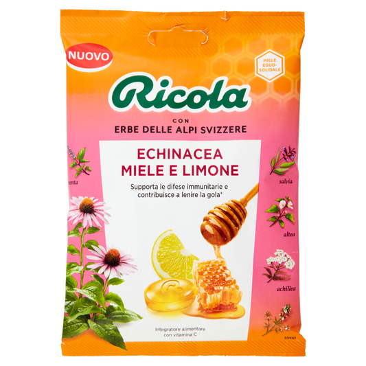 RICOLA ECHINACEA MIELE E LIMONE 70g (12 in a box)available from our italian retail store