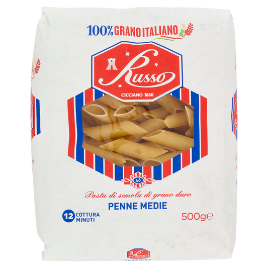 RUSSO PASTA DI SEMOLA PENNE MEDIE LISCE 500g (20 in a box)