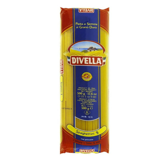 DIVELLA PASTA DI SEMOLA SPAGHETTINI N.9 500g (36 in a box) available from our italian retail store