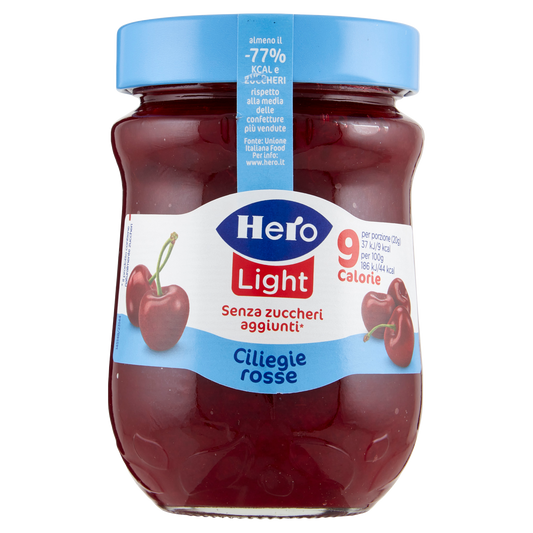 HERO CONFETTURE LIGHT CILIEGIE no added sugar 280g (8 in a box)available from our italian retail store