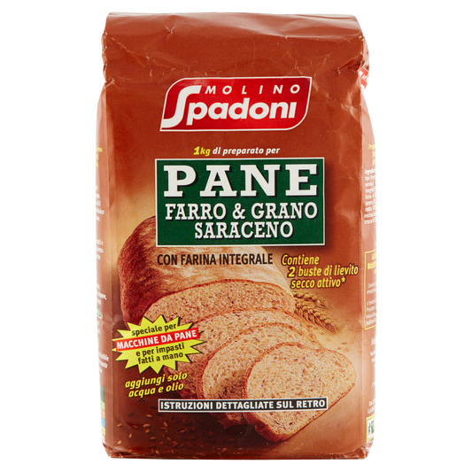 MOLINO SPADONI FARINA PER PANE FARRO E GRANO SARACENO 1kg (10 in a box)available from our italian retail store