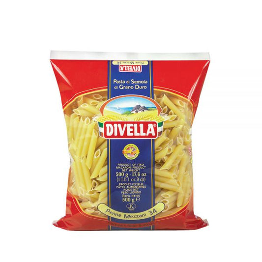 DIVELLA PASTA DI SEMOLA PENNE MEZZANE N.34 500g (24 in a box) available from our italian retail store