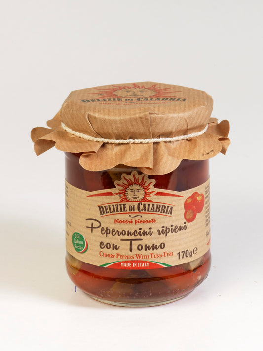 DELIZIE CALABRIA PEPERONCINI RIPIENI TONNO 170g (12 in a box)available from our italian retail store