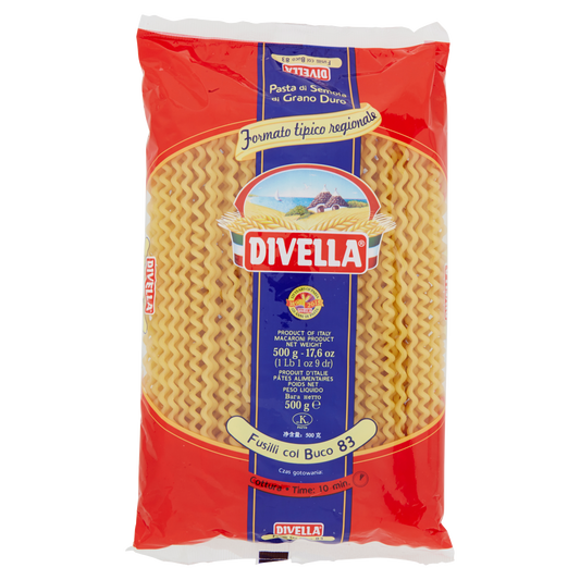 DIVELLA FORMATI SPECIALI FUSILLI BUCATI LUNGHI 500g (20 in a box)available from our italian retail store