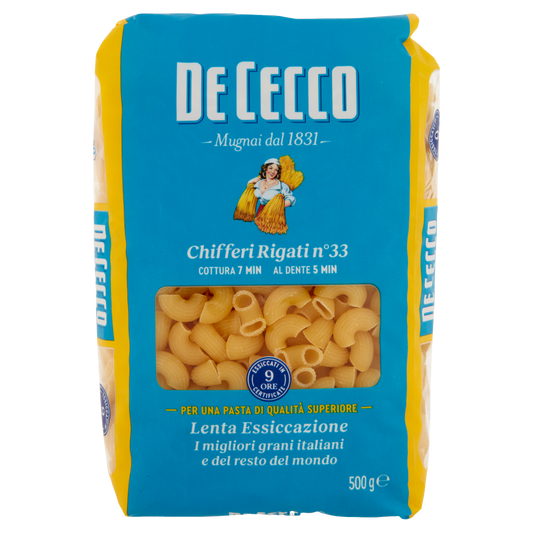 DE CECCO PASTA DI SEMOLA CHIFFERI RIGATI N33 500g (24 in a box)