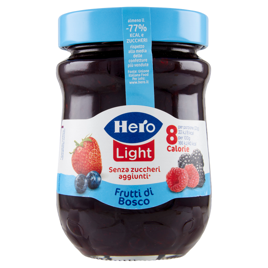 HERO CONFETTURE LIGHT FRUTTI BOSCO no added sugar  280g (8 in a box)available from our italian retail store