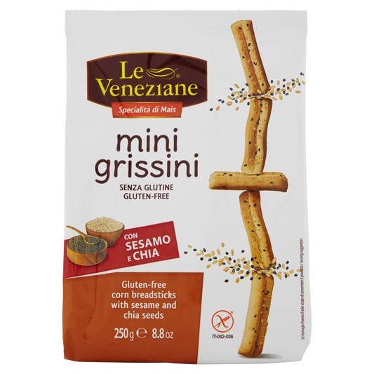 LE VENEZIANE MINI GRISSINI SESAMO E CHIA SENZA GLUTINE 250g (8 in a box)available from our italian retail store