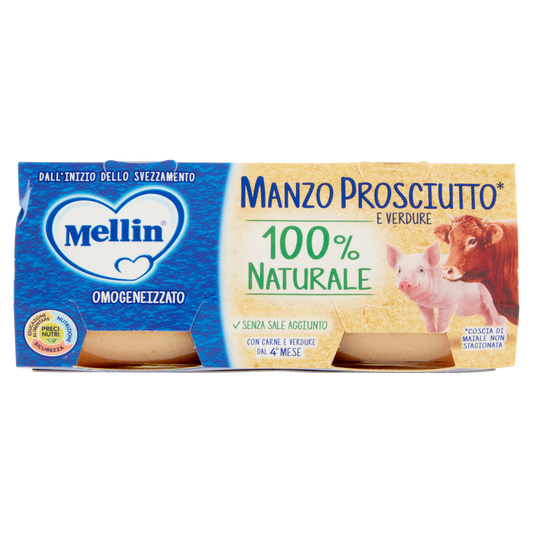 MELLIN OMOGENEIZZATO MANZO E PROSCIUTTO 80gx2 160g (12 in a box)
