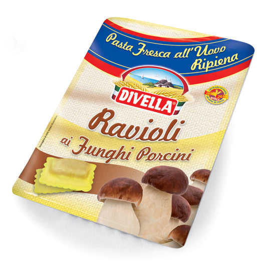 DIVELLA RAVIOLI FUNGHI 250g (10 in a box)available from our italian retail store