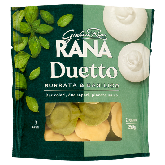 RANA DUETTO BURRATA E BASILICO 250g (4 in a box)available from our italian retail store