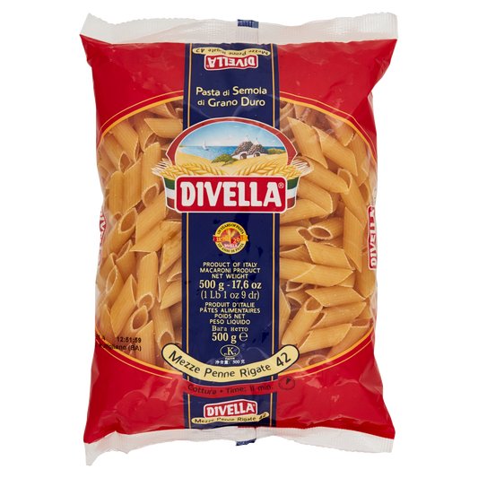DIVELLA PASTA DI SEMOLA MEZZE PENNE RIGATE 500g (24 in a box)available from our italian retail store