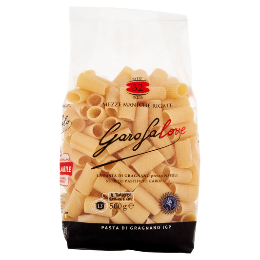 GAROFALO PASTA DI SEMOLA MEZZE MANICHE RIGATE 500g (16 in a box)available from our italian retail store