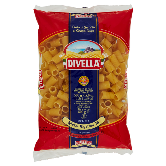 DIVELLA PASTA DI SEMOLA MEZZI RIGATONI N.18 500 g (24 in a box)available from our italian retail store
