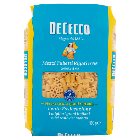 DE CECCO PASTA DI SEMOLA MEZZI TUBETTI RIGATI 500g (24 in a box)