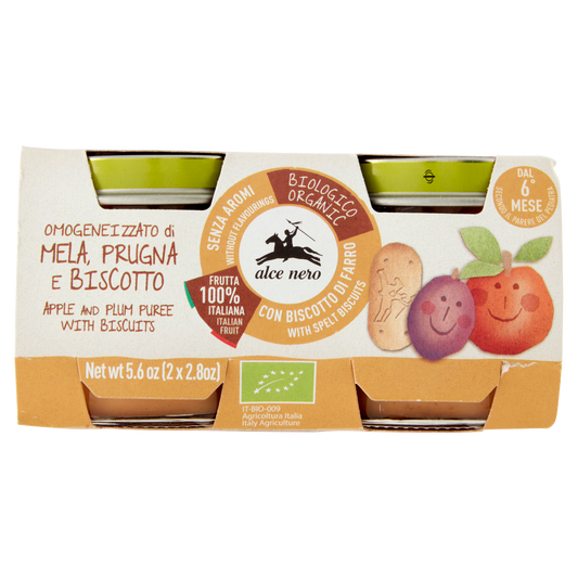 ALCENERO OMOGENEIZZATO MELA PRUGNA BISCOTTO 80gX2 (6 in a box)