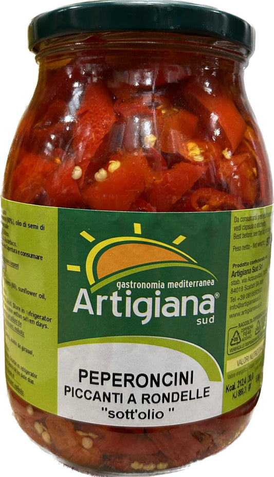 ARTIGIANA SUD PEPERONCINI PICCANTI RONDELLE IN VETRO 1kg  (6 in a box)