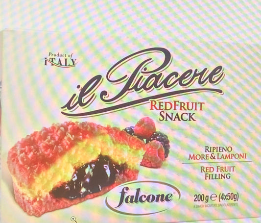 FALCONE IL PIACERE RED FRUIT SNACK RIPIENO MORE E LAMPONI 240g (12 in a box)available from our italian retail store