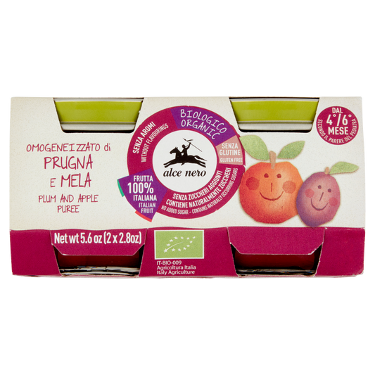 ALCENERO OMOGENEIZZATO PRUGNA E MELA ORGANIC 80gX2 (6 in a box)