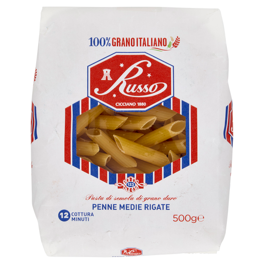 RUSSO PASTA DI SEMOLA PENNE MEDIE RIGATE 500g (20 in a box)