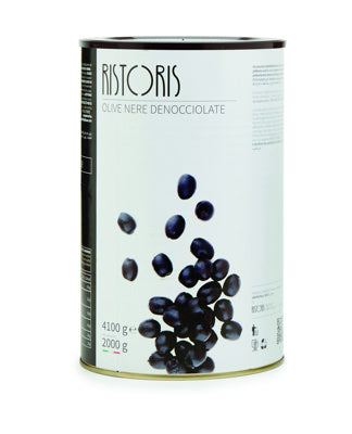 Ristoris Pitted Black Olives in Brine tin 4.1kg (available from uk store)